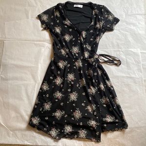 Black flowery wrap dress